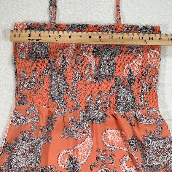 Buddy Love Dress Women's Large Orange Paisley Smocked Spaghetti Strap Ruffle Hem - Picture 8 of 11